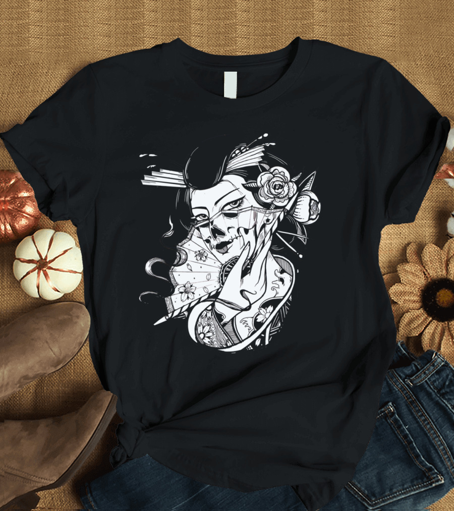 Geisha002 Skull Fan Blossom Fusion T-Shirt