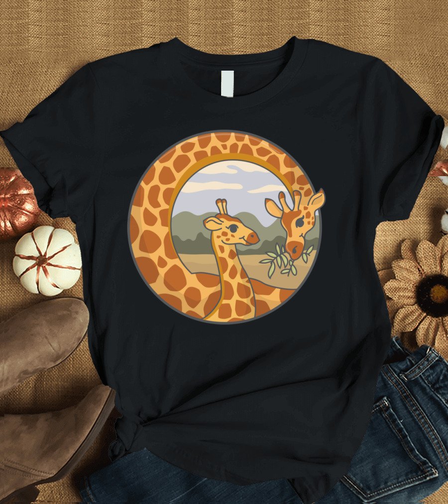 Feed The Love Giraffe Family Circle Serengeti Scene T-Shirt