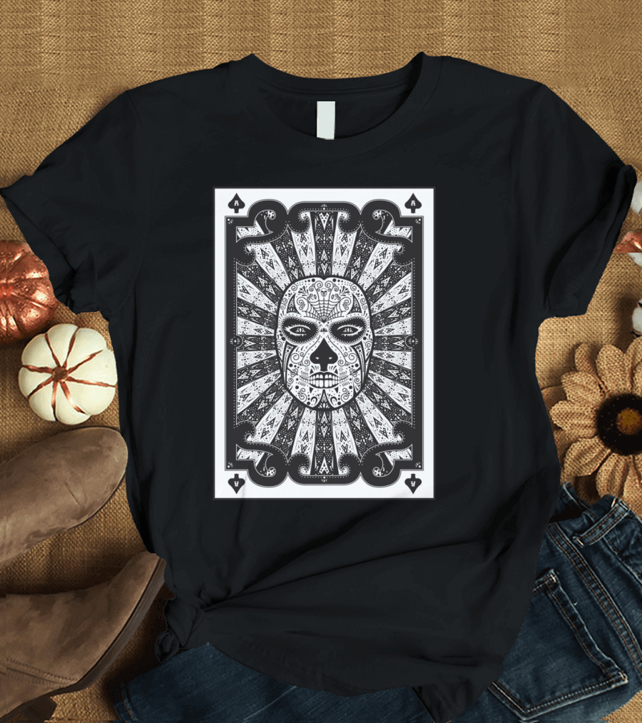 Ace of Spades Sugar Skull Day of the Dead Playing Card T-Shirt