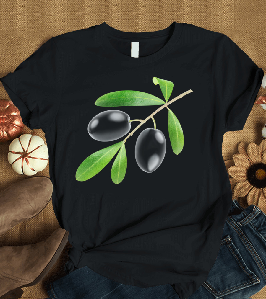 Branch With Black Olives and Green Leaves T-Shirt