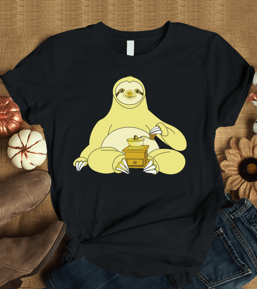 Before Coffee Sloth with Hand Coffee Grinder T-Shirt