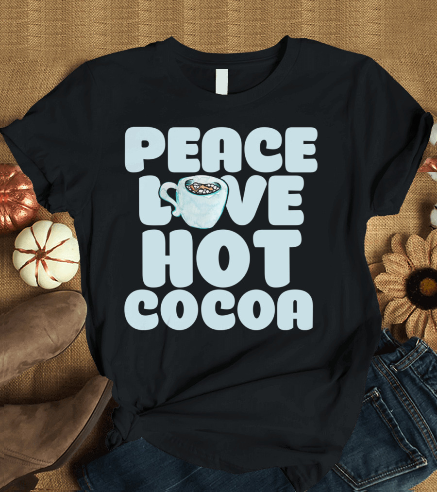 Peace Love Hot Cocoa Mug Icon with Marshmallows T-Shirt