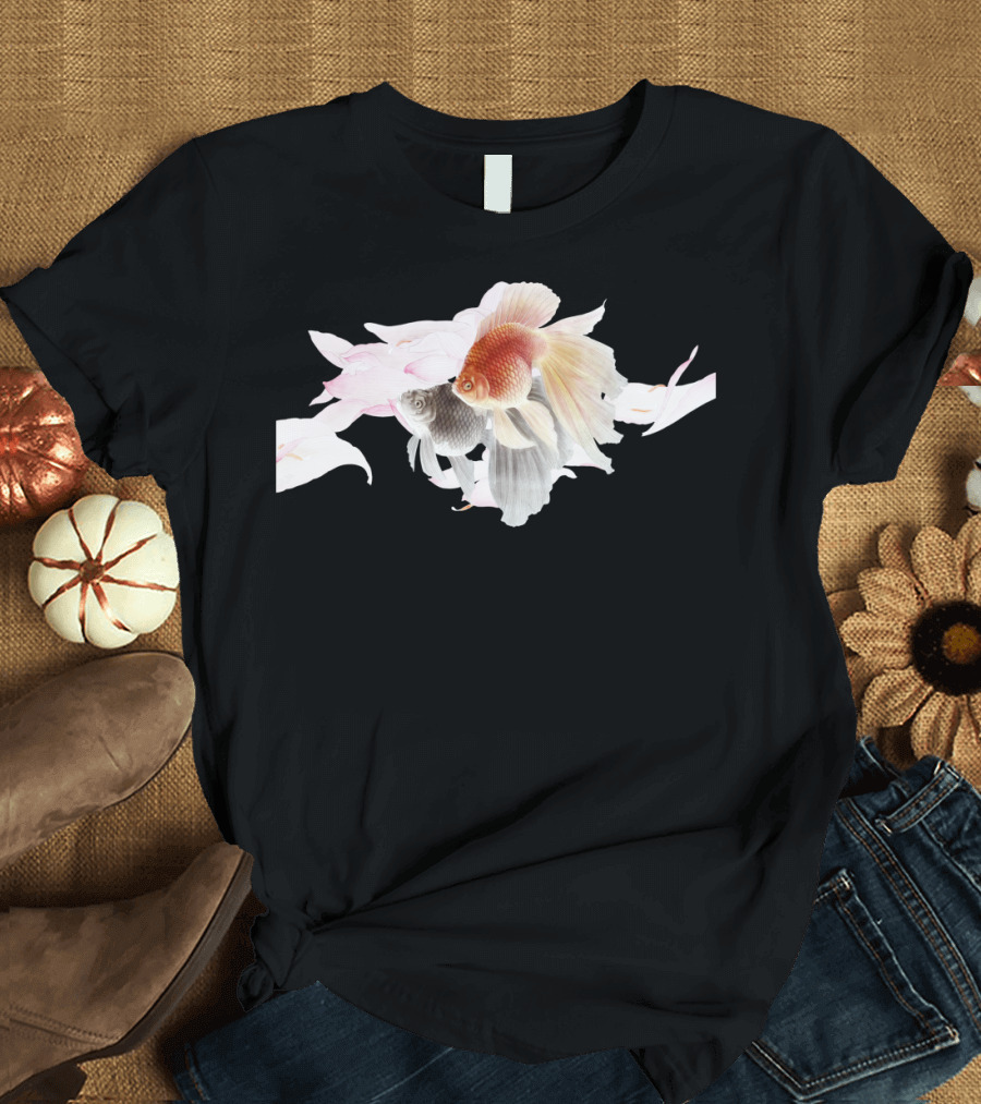Loving Goldfishes with Delicate Floral Orbit T-Shirt