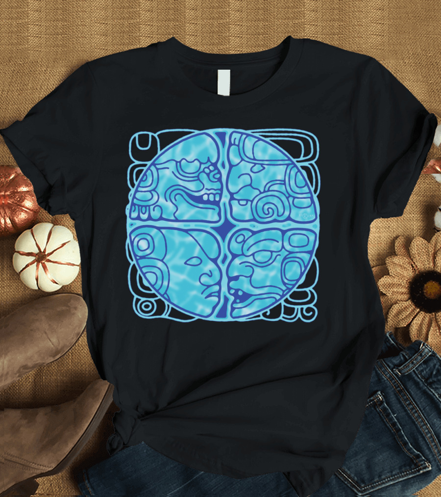 RIO USUMACINTA MAYAN GLYPH SYMBOLS BLUE CIRCLE T-Shirt