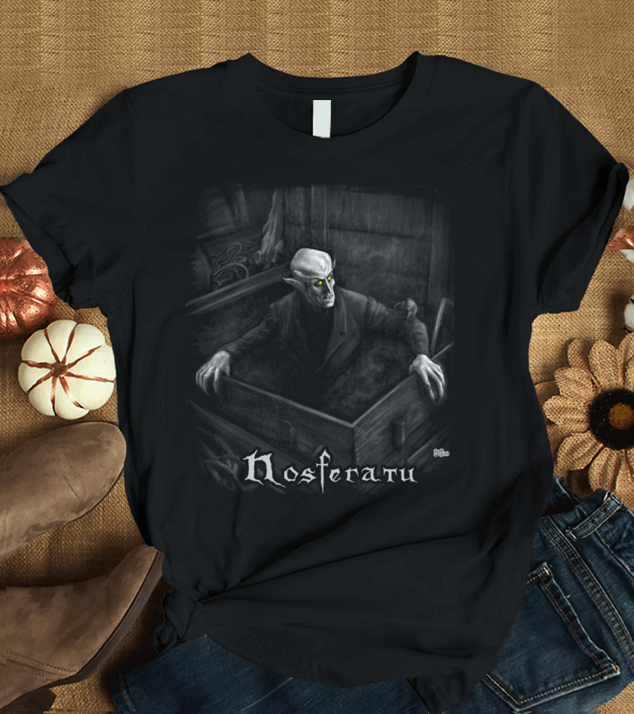 Nosferatu Dracula Vampire Emerging from Coffin T-Shirt