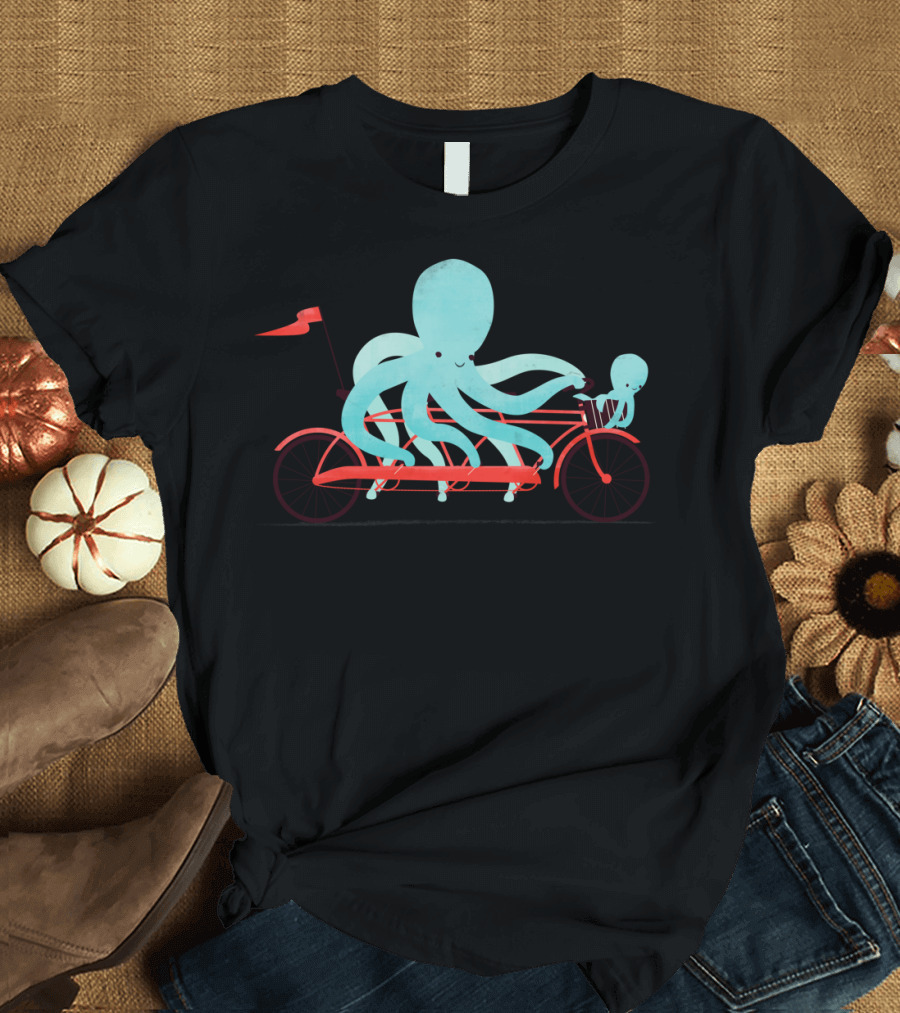 My Red Bike with Octopus and Baby on Tandem Bicycle T-Shirt
