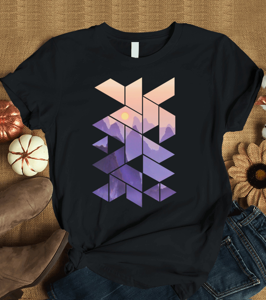 Geometric Sunset By The Mountain Bright Va Triangular Shapes T-Shirt