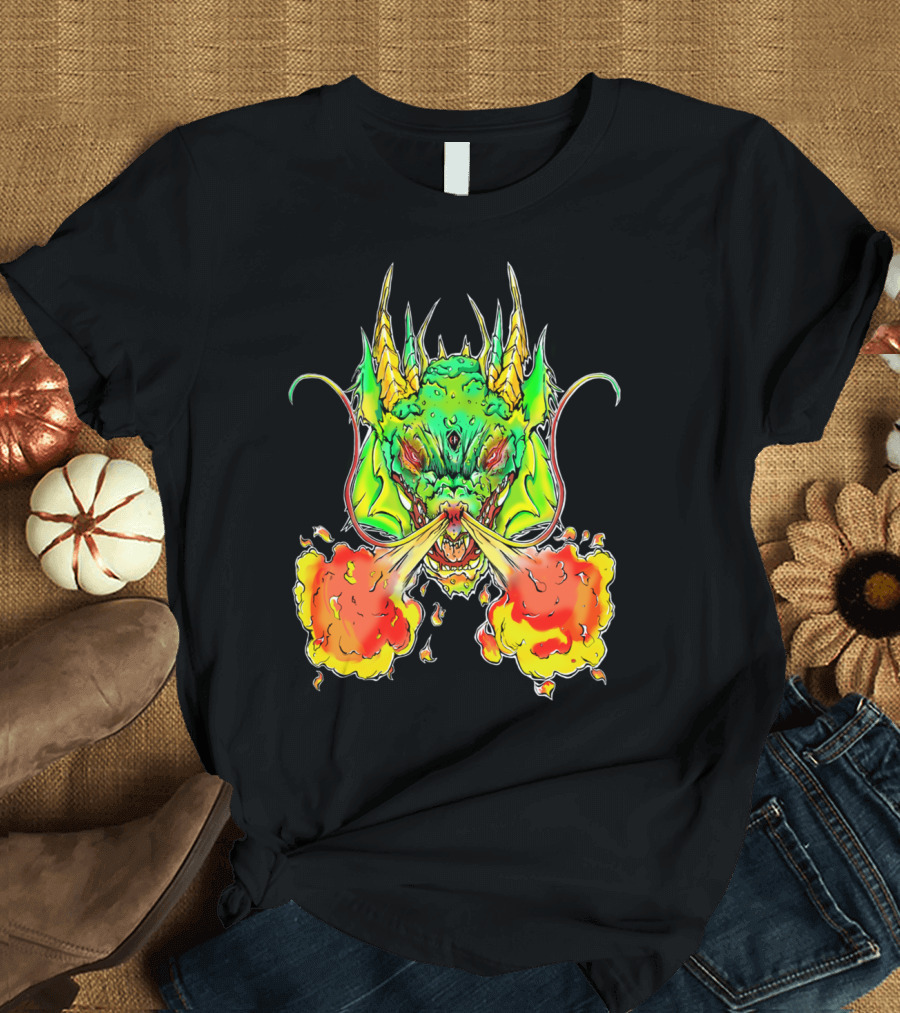 Draggin Fire Breathing Green Dragon Head T-Shirt