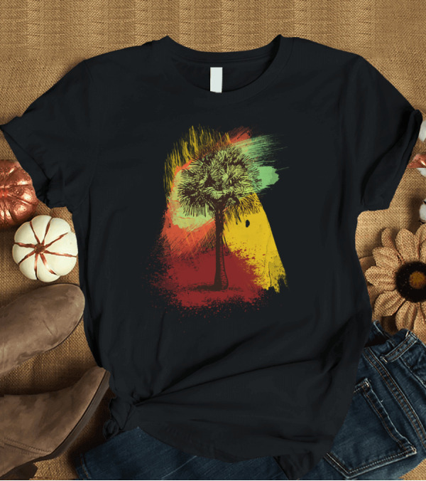 T-Shirt: Grunge Palm Tree Against Vibrant Paint Brush Strokes T-Shirt Grunge Palm Tree Against Vibrant Paint Brush Strokes T-Shirt