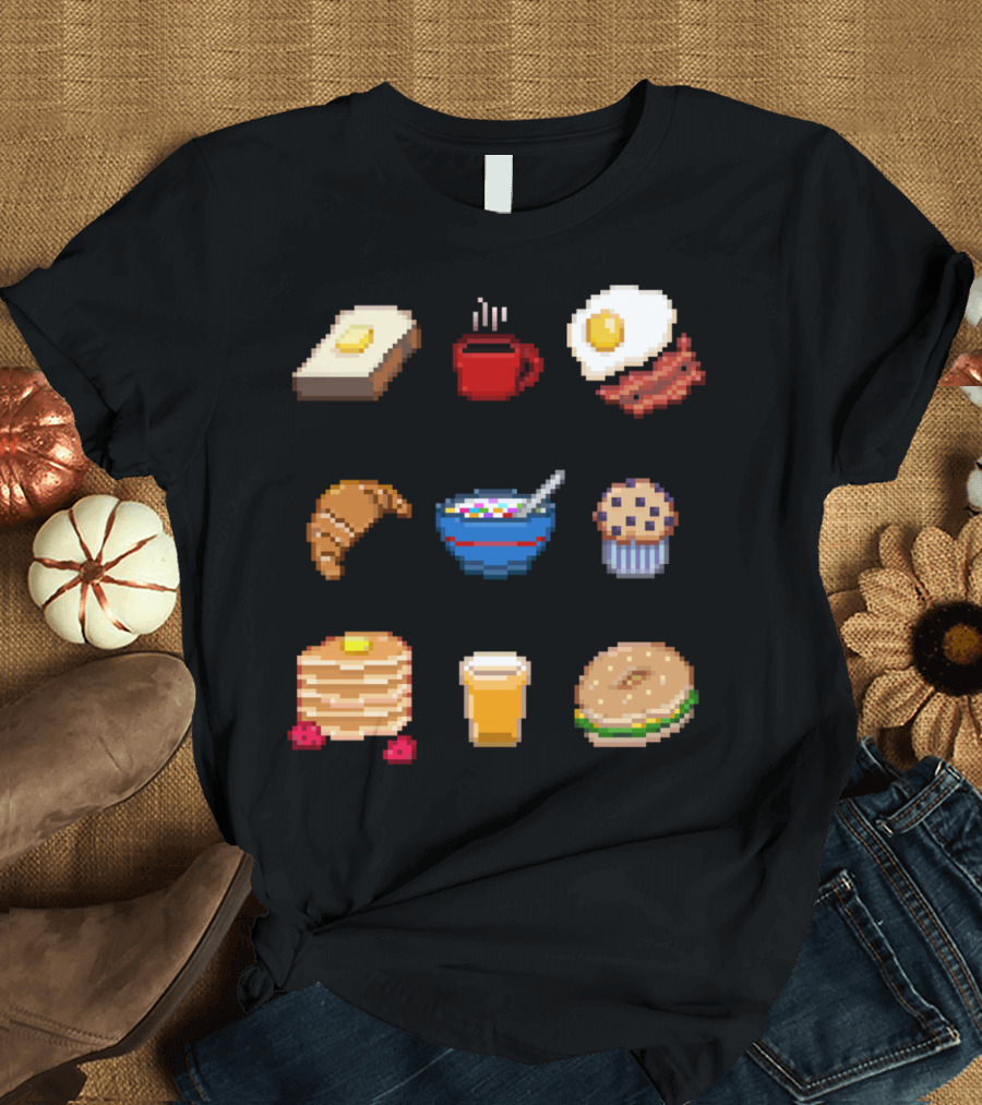 Bread Butter Coffee Egg Bacon Croissant Cereal Muffin Pancakes Juice Bagel T-Shirt