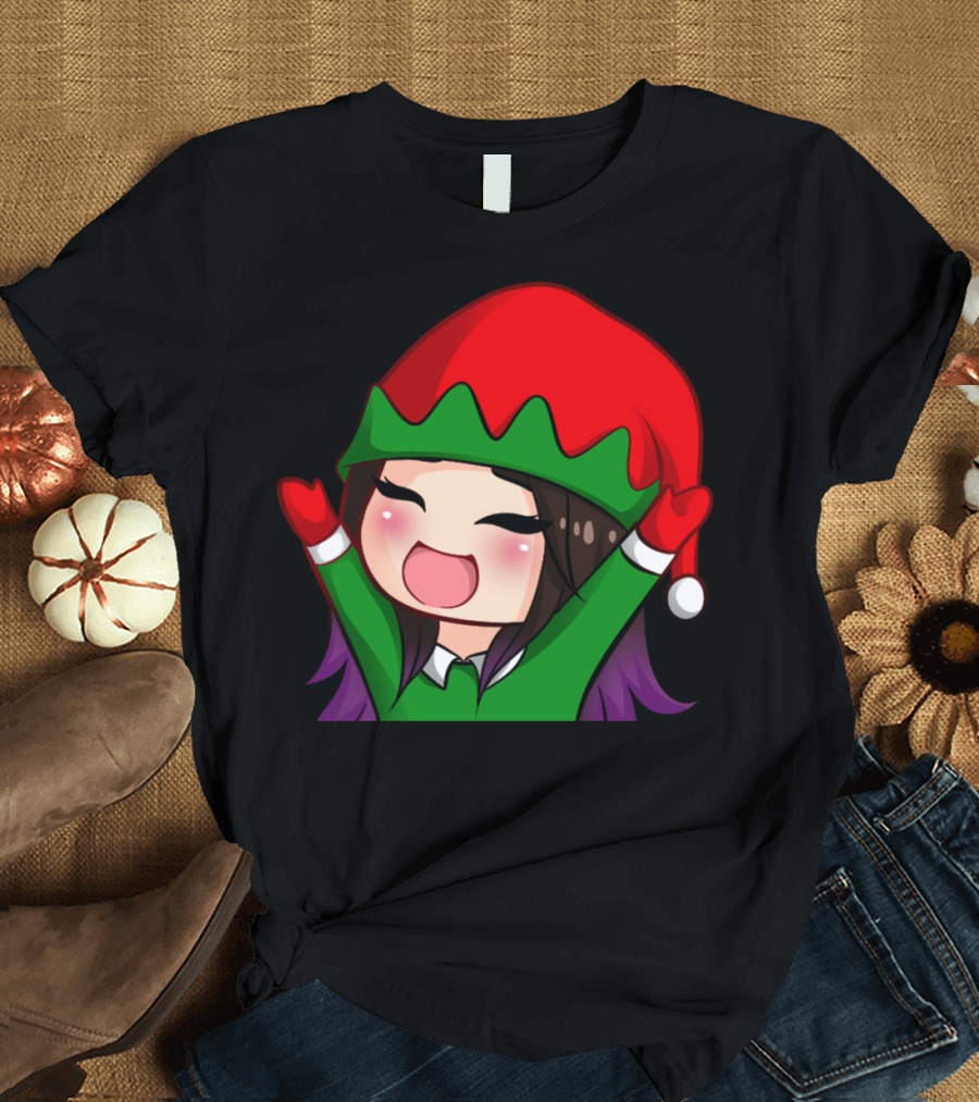 FhaeYas Holiday Cute Festive Cheerful Character in Red and Green Santa Hat T-Shirt
