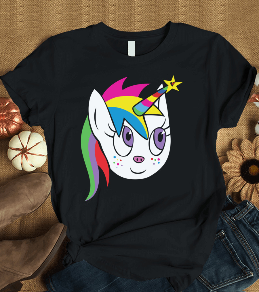 My Star Colorful Unicorn Head with Rainbow Horn and Mane T-Shirt
