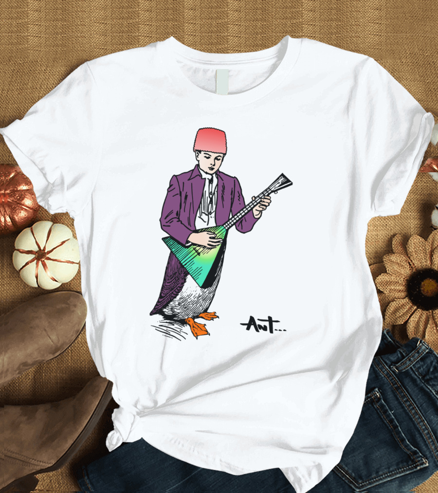 Puffin Boy Playing Balalaika in Purple Suit and Fez T-Shirt