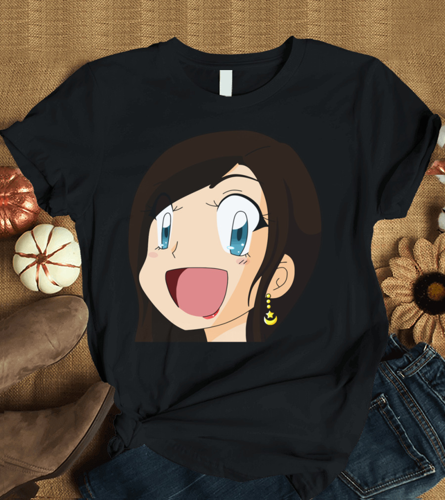 PeachyChan Emote Anime Character Expression with Happy Face and Moon Earring T-Shirt