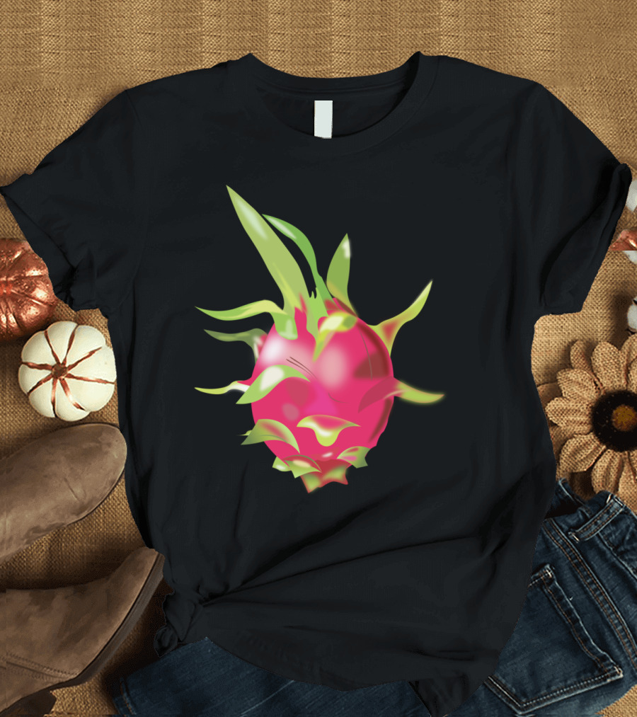 Dragon Fruits Vivid Tropical Fantasy Orb with Spiky Green Leaves T-Shirt