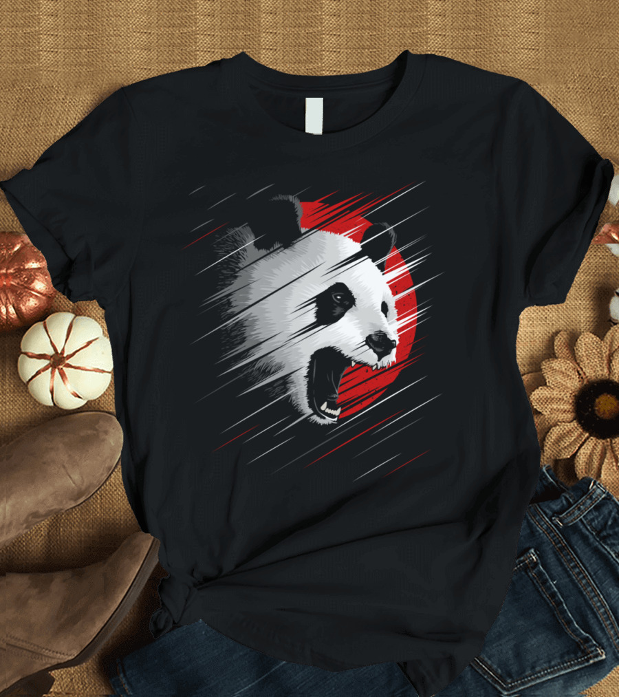 Rising Panda Dynamic Brush Stroke Red Circle T-Shirt