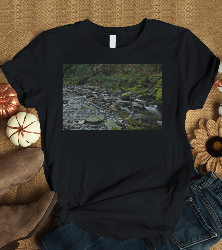 The Brook Mossy Woodland Stream Flowing Over Rocks T-Shirt