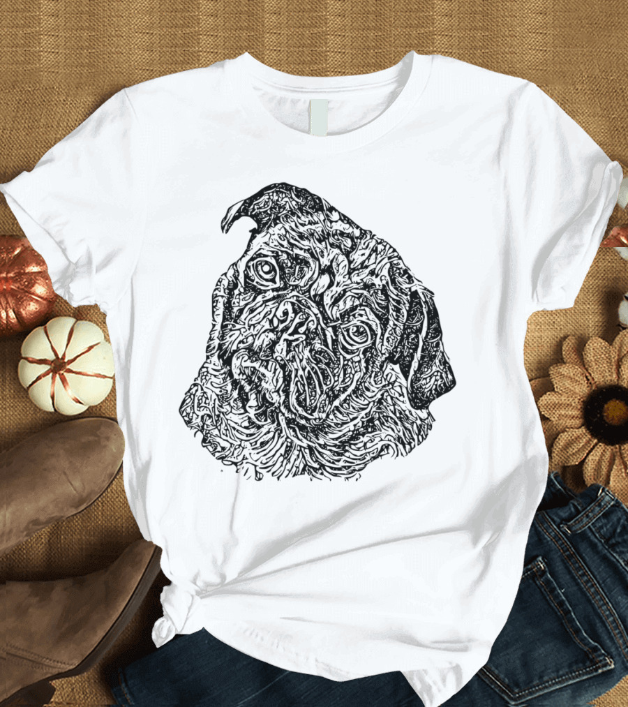 Pug Face Dark Textured T-Shirt