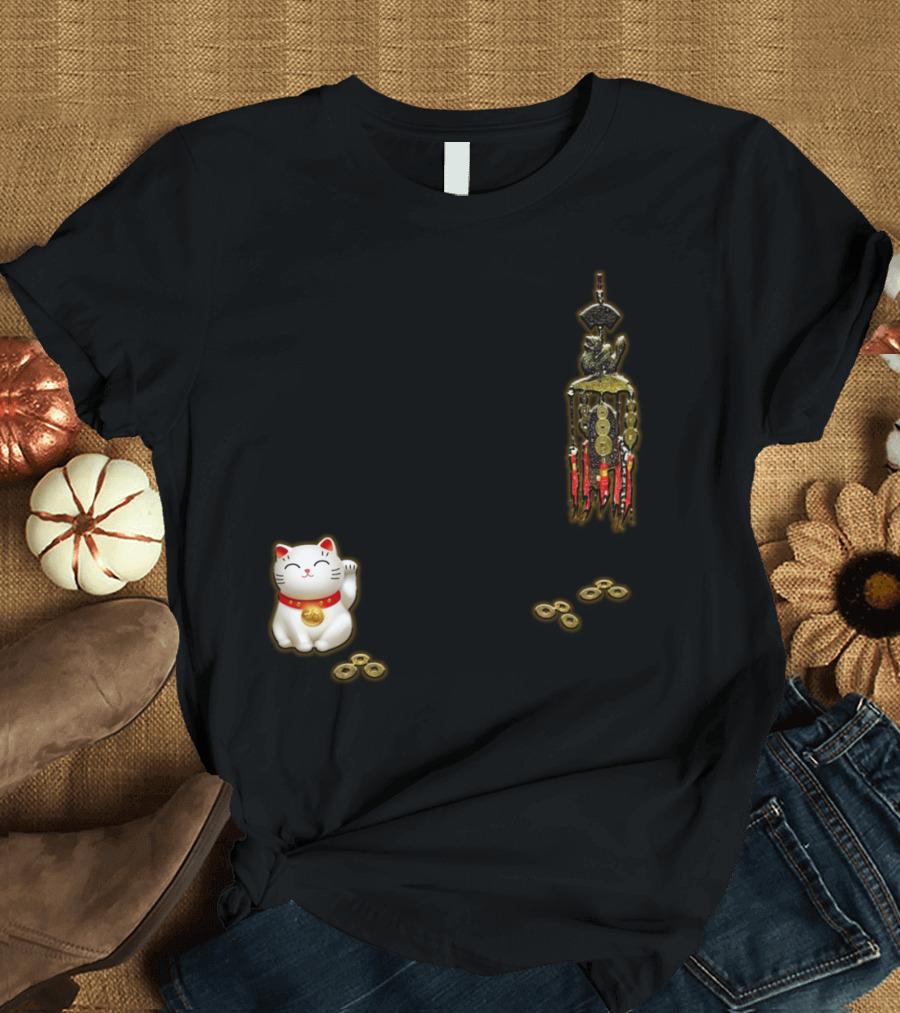 Lucky Cat with Coins and Hanging Charms T-Shirt