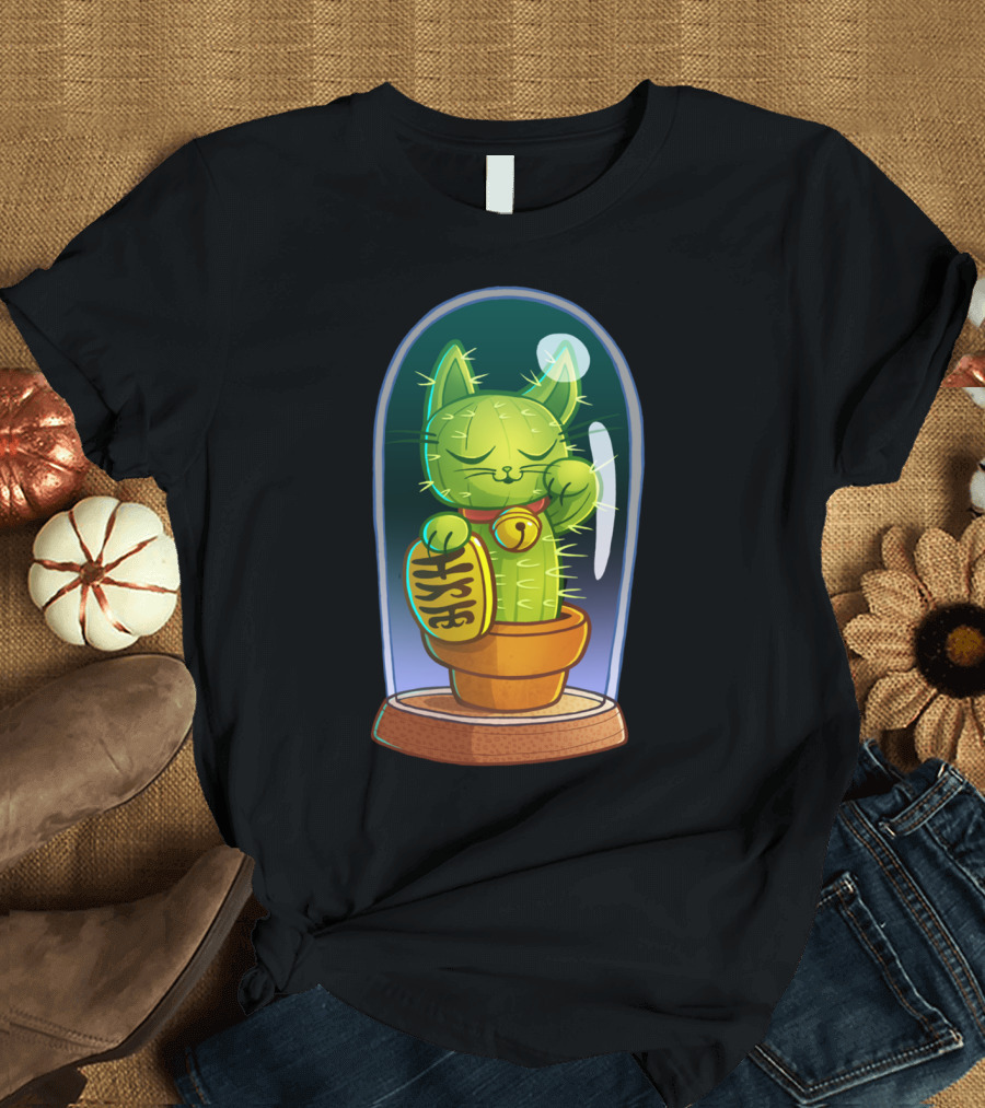 Lucky Cat Cactus in Glass Dome T-Shirt