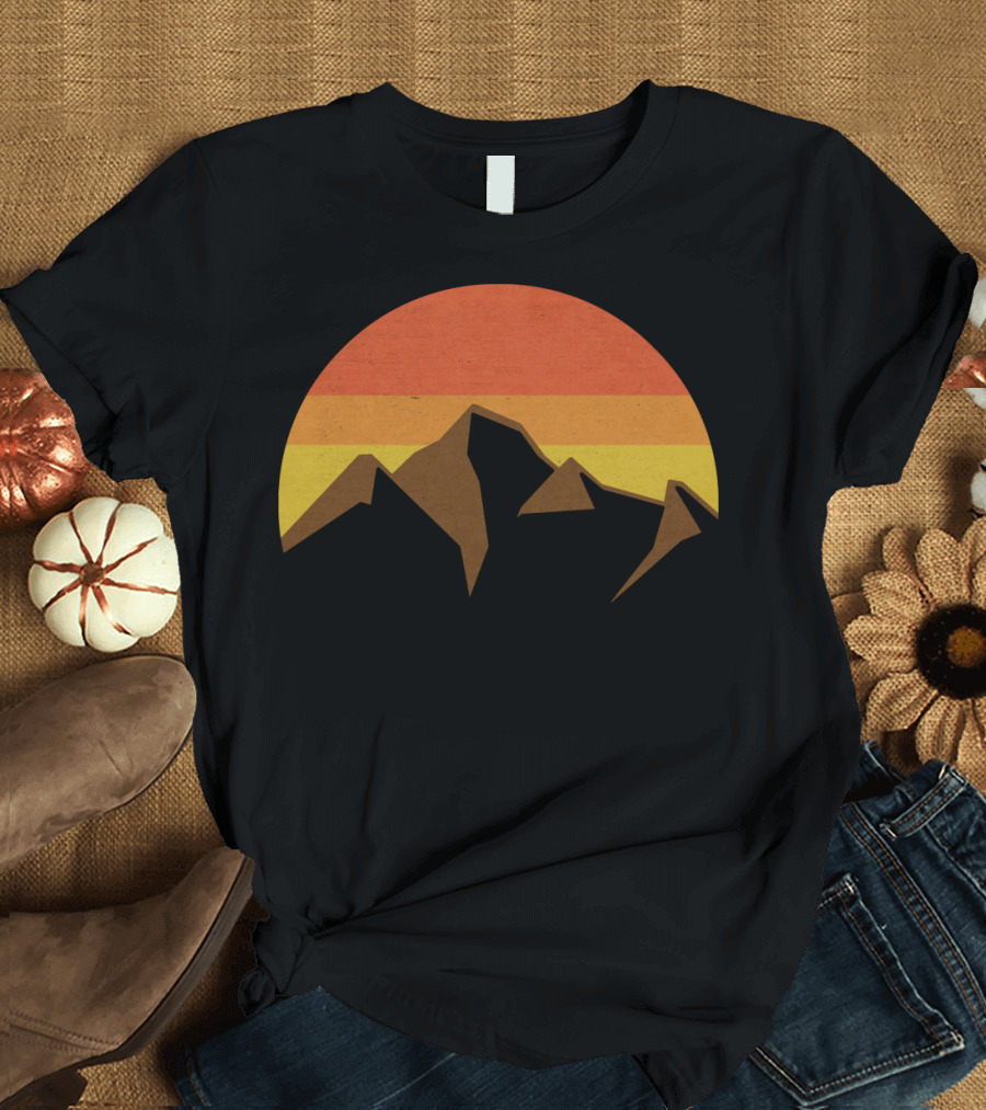 Peaks And Summits And Fall Sun Retro Mountain Sunset T-Shirt