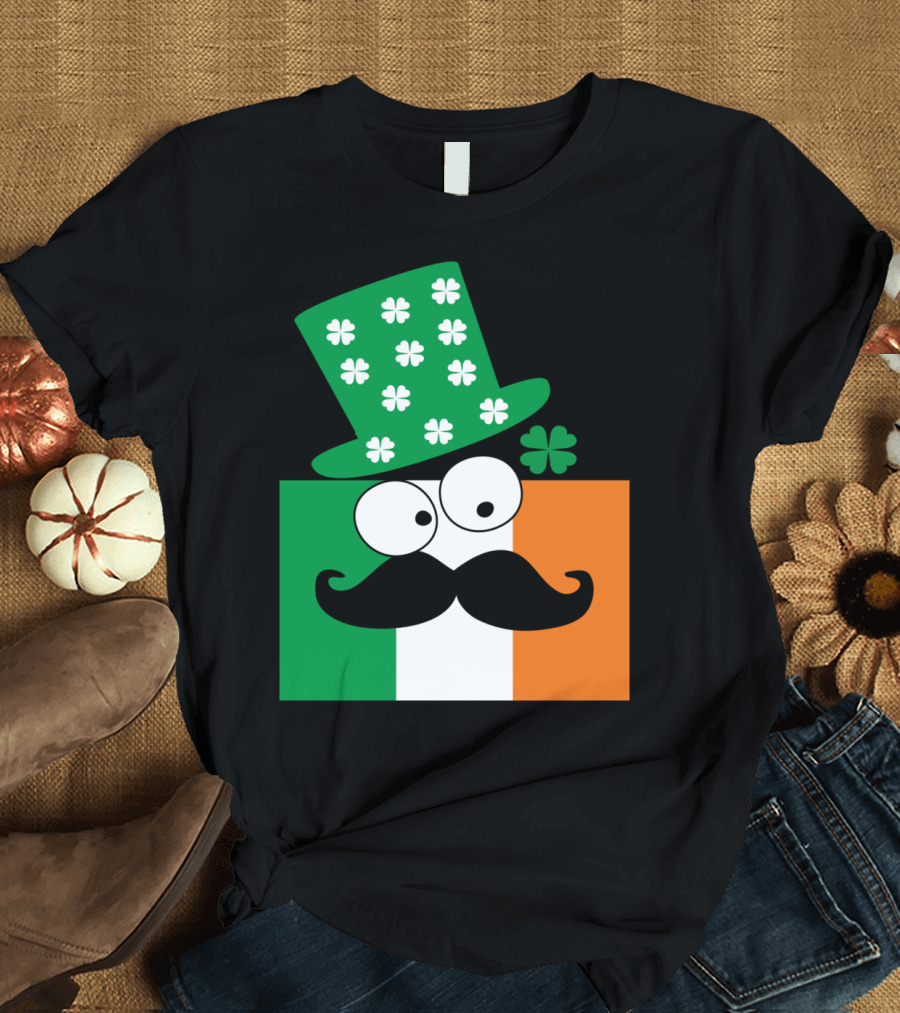 Irish Flag Mustache Clover Hat Luck T-Shirt