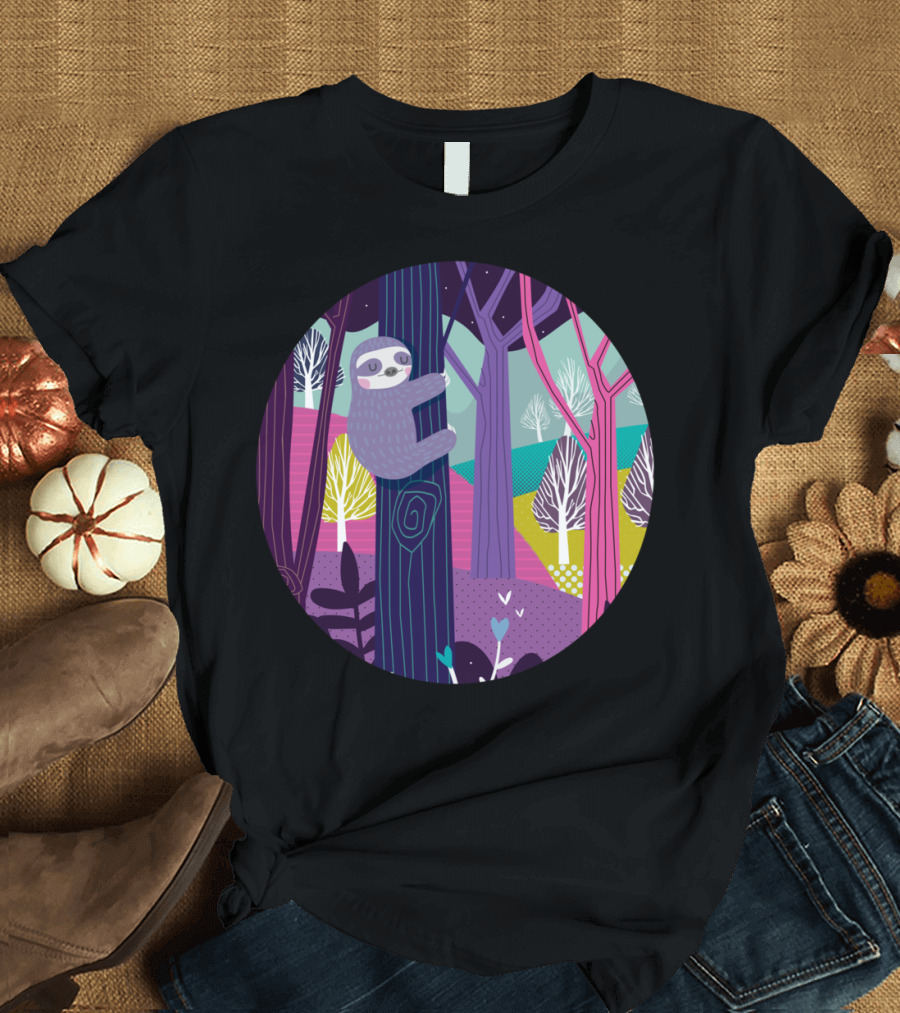 Sloth In The Colorful Woods Forest Scene T-Shirt