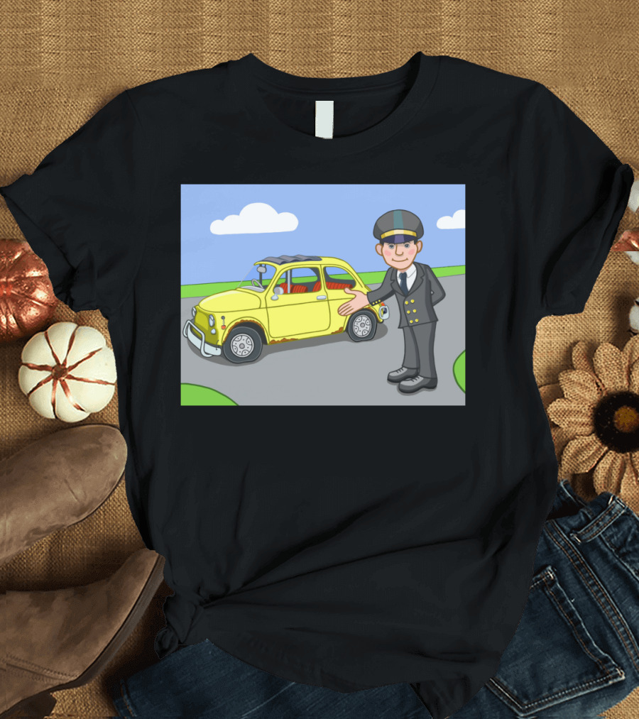 The Chauffeur Cartoon with Yellow Car by College T-Shirt