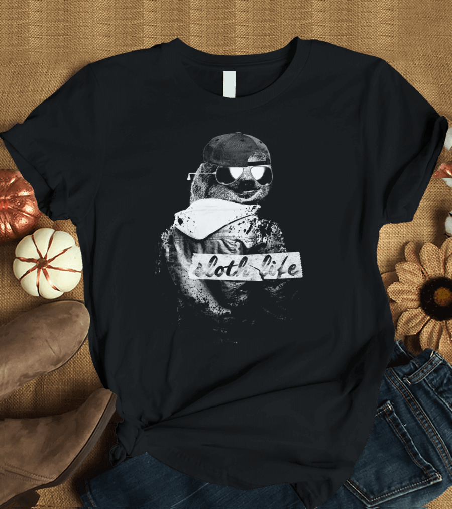 Sloth Life Cool Style Black and White Hipster Vibes T-Shirt