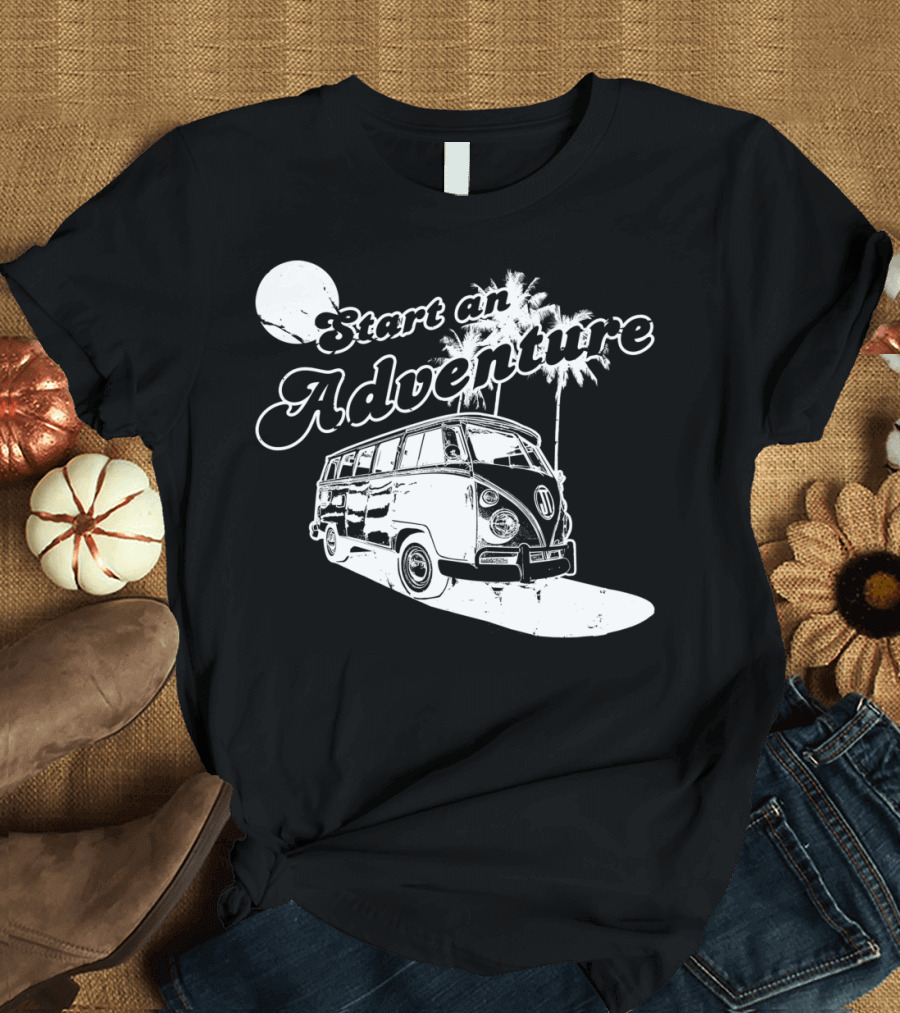 Start an Adventure Road Trippin Classic Van with Palm Trees and Moon T-Shirt