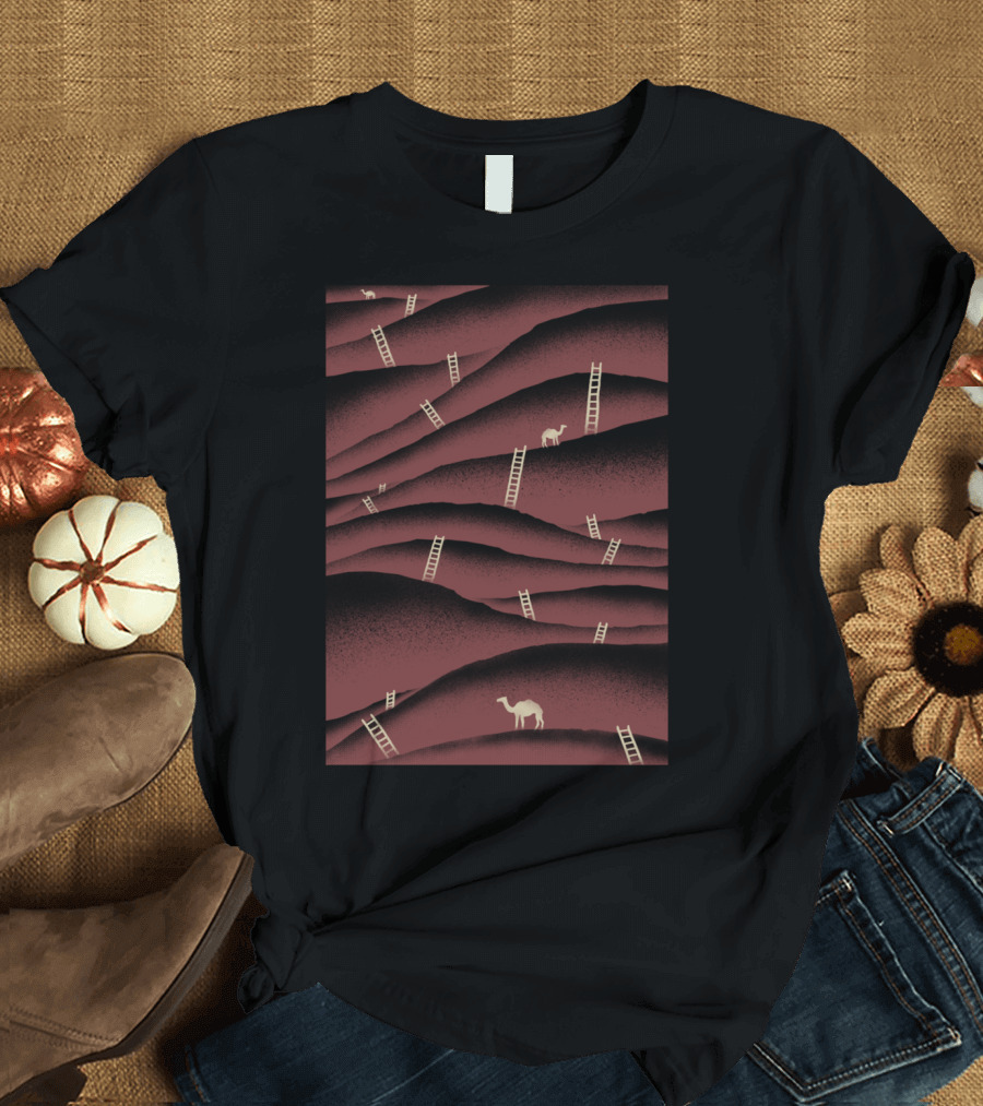 Camels and Ladders Journey Across Desert Dunes T-Shirt