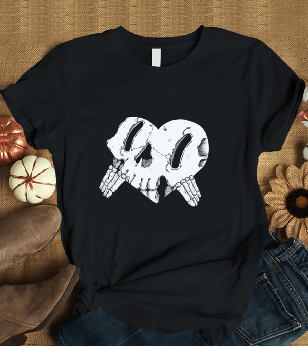 T-Shirt: Peek A Boo Skull Heart with Skeleton Hands T-Shirt Peek A Boo Skull Heart with Skeleton Hands T-Shirt
