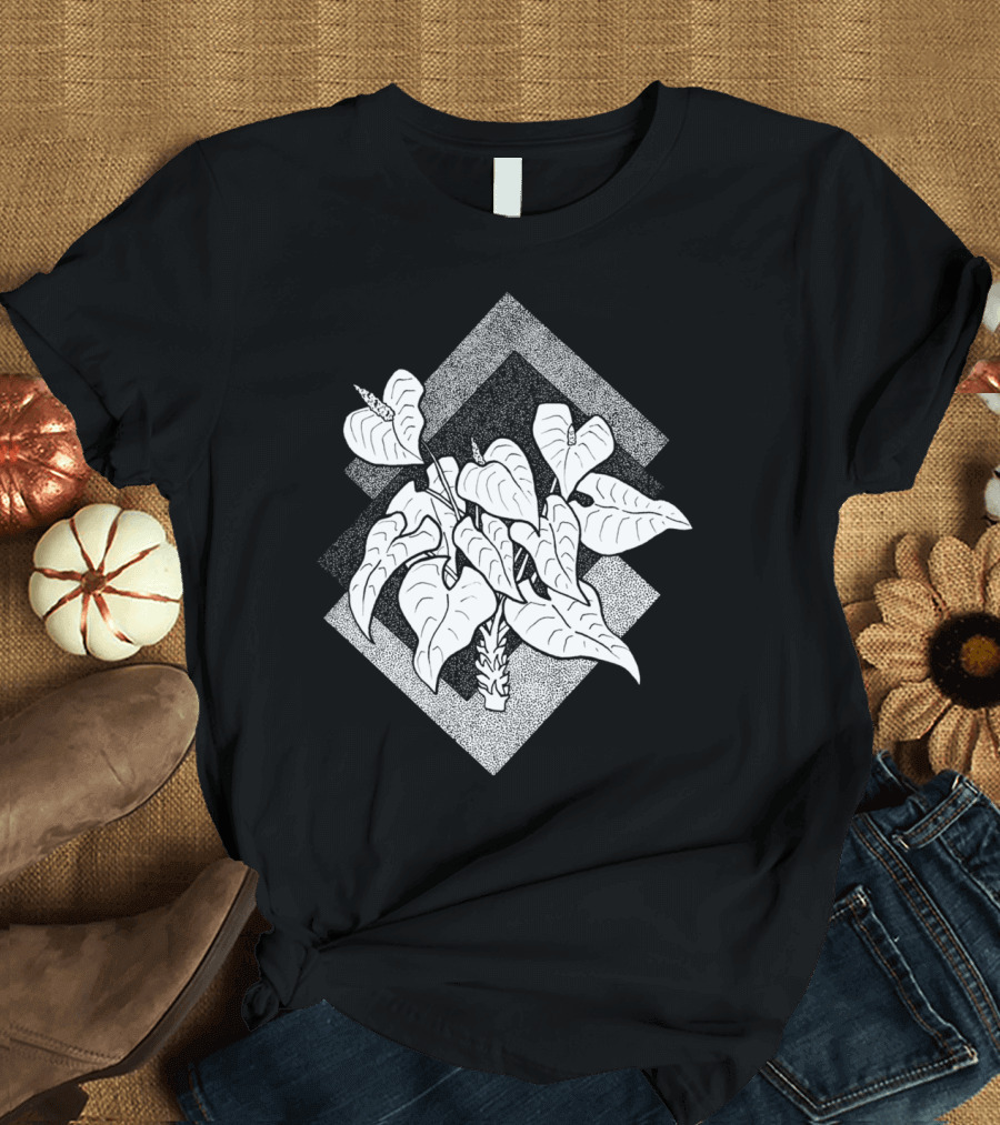 Leaves In Overlapping Geometric Squares T-Shirt