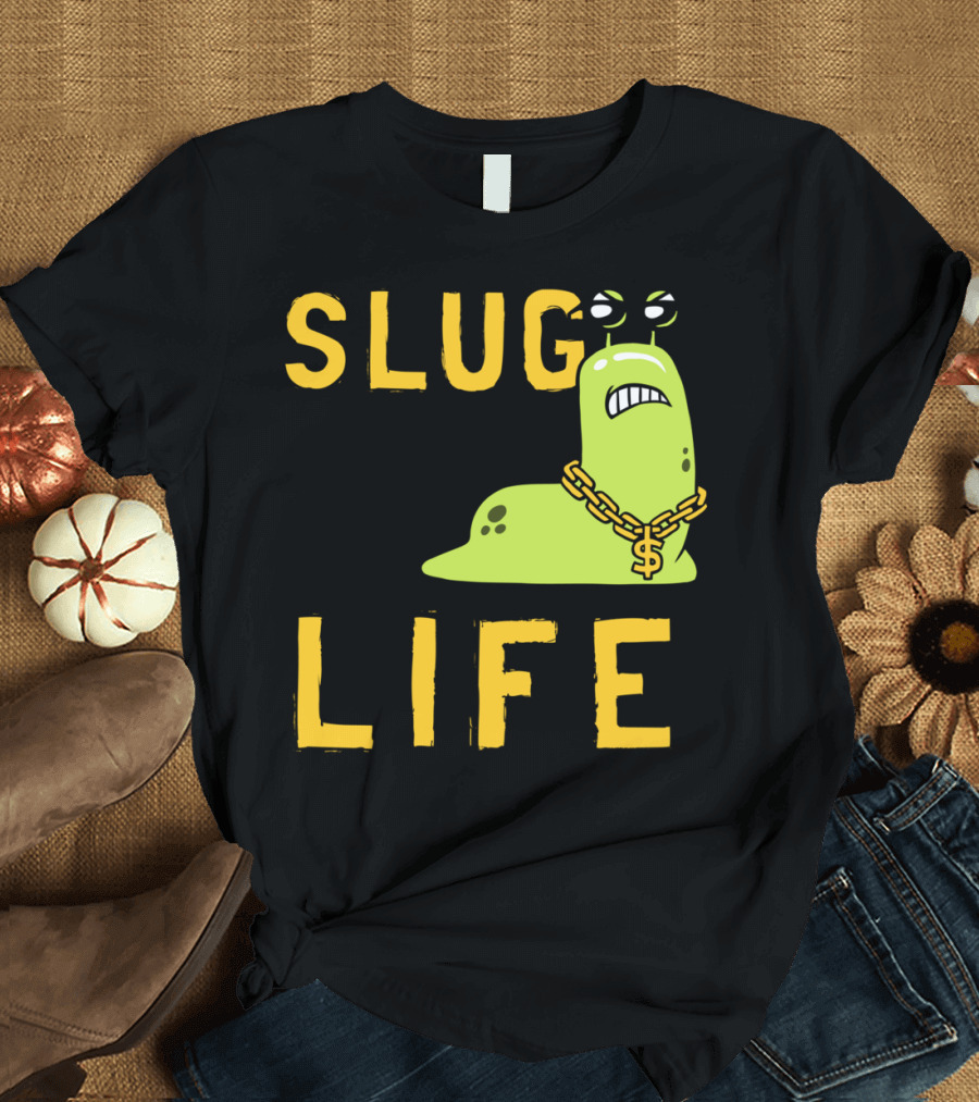 SLUG LIFE Grumpy Dollar Sign Chain Green Slug Cartoon T-Shirt