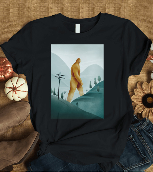 T-Shirt: BRIEF ENCOUNTER WITH THE TALL MAN BIGFOOT SILHOUETTE IN HILLY LANDSCAPE T-Shirt BRIEF ENCOUNTER WITH THE TALL MAN BIGFOOT SILHOUETTE IN HILLY LANDSCAPE T-Shirt