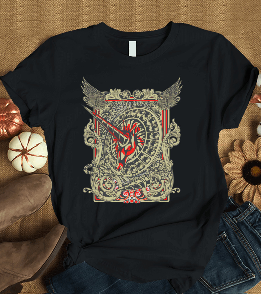 Pegasus Deva Mythical Unicorn Winged Shield T-Shirt