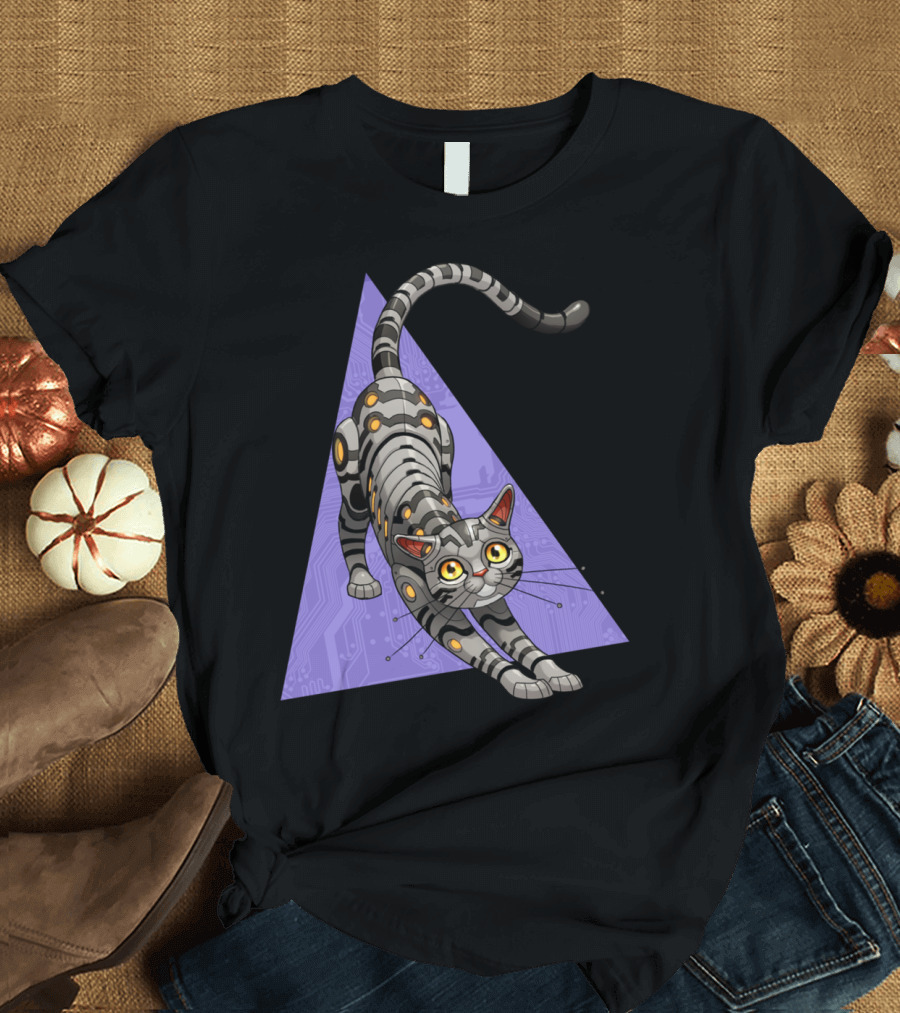 Robo Cat American Shorthair Circuit Triangle T-Shirt