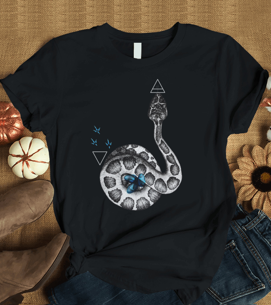 Convergence of the Serpent and Blue Butterfly with Geometric Triangles T-Shirt