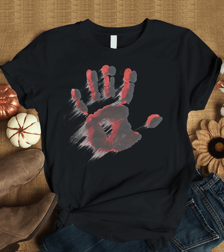 Smeared Ink Handprint In Red And Black Brush Strokes T-Shirt