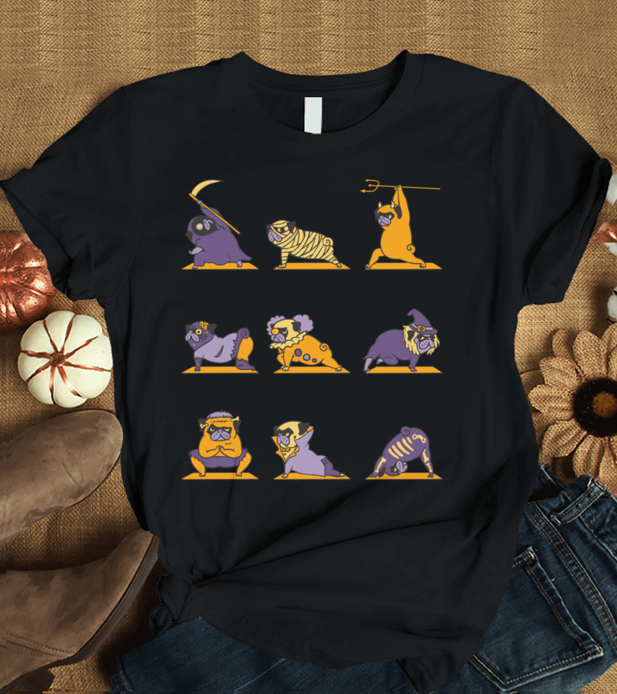 Pug Yoga Poses Halloween Costume Monsters T-Shirt