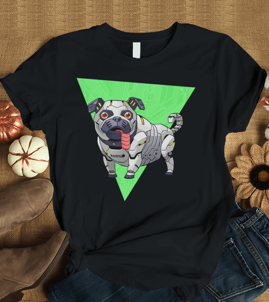 Robo Dog Pug Circuit Triangle Cybernetic Fusion T-Shirt