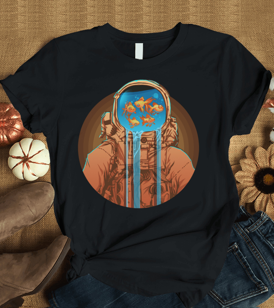 Astro Fish Galaxy Diver Helmet Vision with Goldfish in Space Helmet T-Shirt