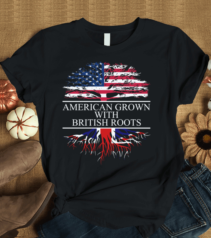 American Grown With British Roots Tree Flag T-Shirt