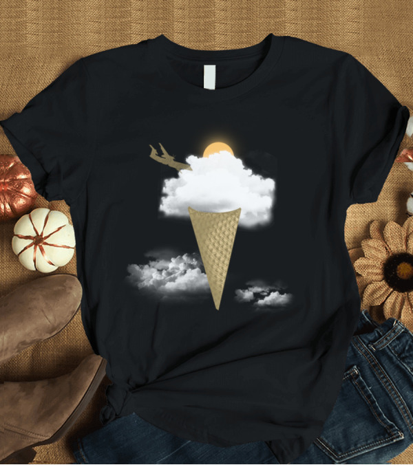 T-Shirt: Dream Cream Cloud Ice Cream Cone with Airplane and Sun T-Shirt Dream Cream Cloud Ice Cream Cone with Airplane and Sun T-Shirt
