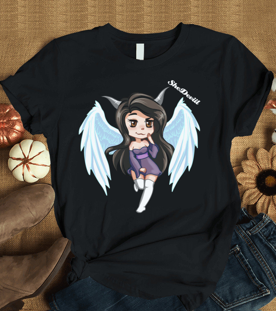 SheDeviil Angel Girl with Horns and Wings T-Shirt