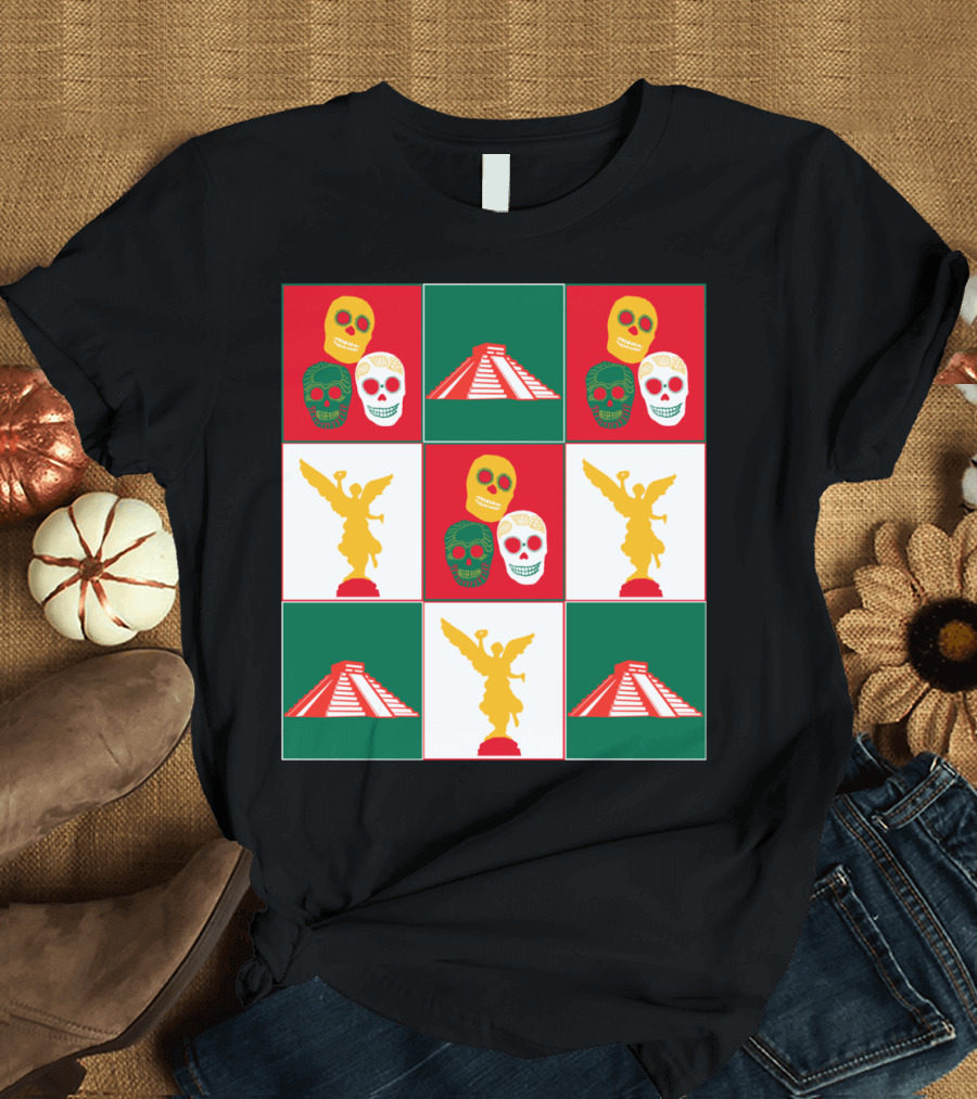 Mexico City Angel Independence Day of the Dead Pyramid Skulls T-Shirt