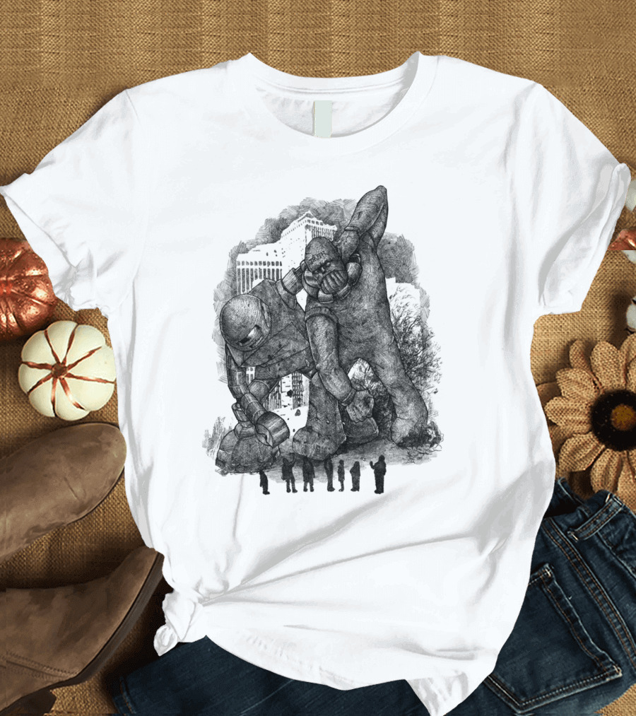 Robot Vs Golem Epic Battle in Urban Landscape T-Shirt