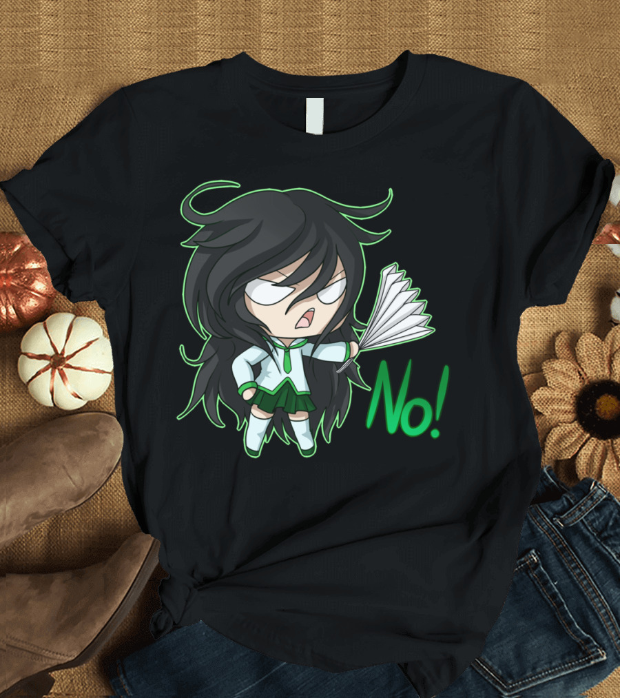 Naomi No Chibi Character with Fan in Green T-Shirt
