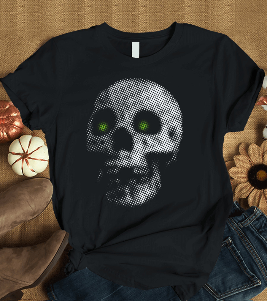 Giant Halloween Skull with Green Eyes and Dot T-Shirt