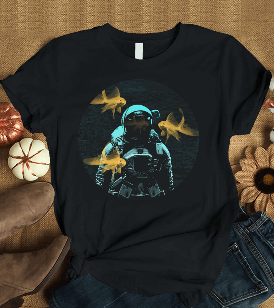Astronaut Encountering Surreal Floating Goldfish in Space T-Shirt